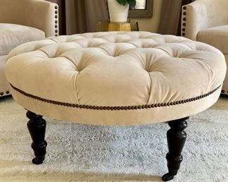 Pottery Barn Ottoman with Nailhead Trim & Brass Casters