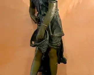 "Boy with Net," Signed La Pecheuse Statue