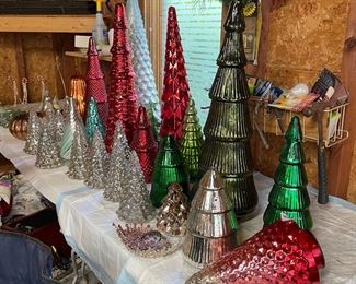 Assorted Christmas items, including mercury, glass trees