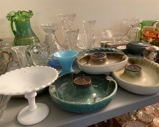  Mid century ashtrays and lots of glass