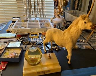 BF Goodrich award and fur pelt covered folk unicorn