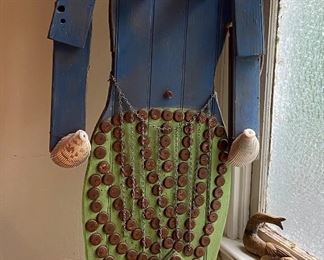5ft. hand-painted folk mermaid with bottle cap detail.