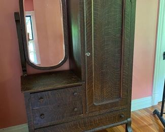 Antique 3-drawer side-by-side chifforobe with beveled mirror.