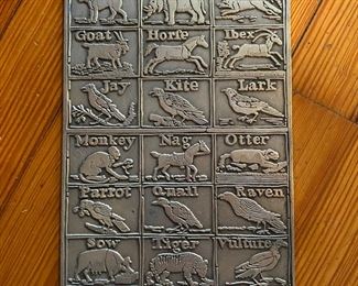 Vintage cast aluminum Wilton animal alphabet tray, 15X18