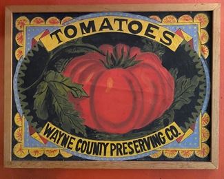Framed original painting of enlarged vintage crate label.
