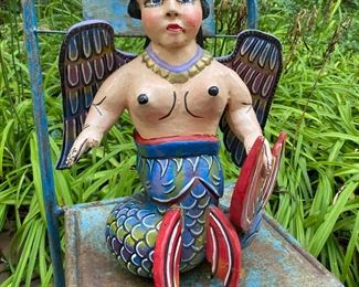 Folk Art wood mermaid with wings.