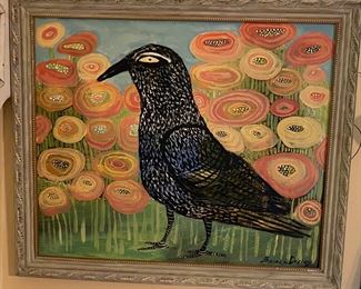 Theresa Disney crow painting framed.