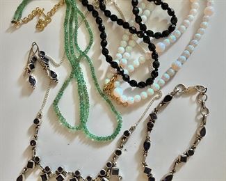 Sterling necklace, bracelet and earrings, beaded necklaces 