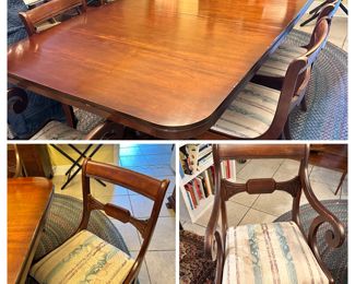 formal dining table with 2 leaves, 2 armed chairs and 4 chairs
