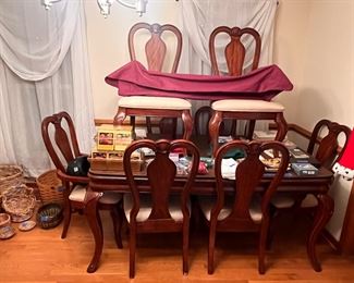 Dining room table w/two(2) leaves, 8 chairs, table protector; and matching china cabinet 