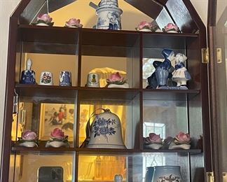 Thimbles, Place-card Holders Porcelain Flowers,  Delft Blue (Little Cabinet is Sold)