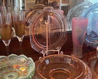 Frosted Glass Vase, Pink Depression Glass