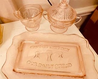 Pink Depression Daily Bread Plate Mayfair Creamer And Sugar Bowl
