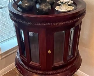 Beveled Glass Round Tea Cabinet Mahogany 