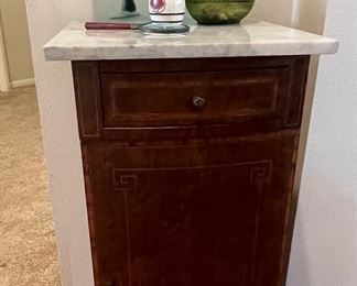 Marble Top Nightstand Porcelain Lined