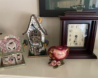 Blue Sky Tea Light Holders Houses, Heart Tea-light Holder, Mantle Clock