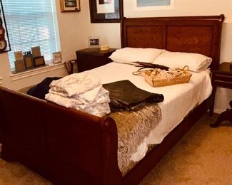 Solid Wood Sleigh Full Bed with Mattresses 