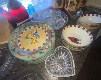 Lenox Winters Greetings Everyday Dishes, Crystal Bowls, Press Glass Serving Pieces 