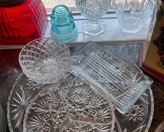 Red Glass Canisters, Sandwich Platter, Relish Dishes