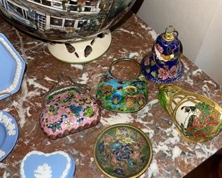 Cloisonne‘ Purses, Bells, Pear Ornament, Pin Dish