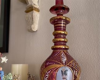 Bohemian Royal Portrait Decanter Cranberry Glass