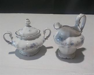 Elegant Creamer Sugar China Set from Johann Haviland Bavaria Germany Blue Garland Pattern