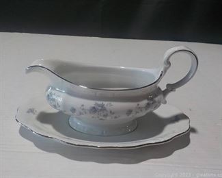 Pretty Johann Haviland China Gravy Boat with Underplate Blue Garland Pattern