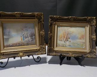 Pair of Gorgeously Framed Oil Fall Winter Landscapes