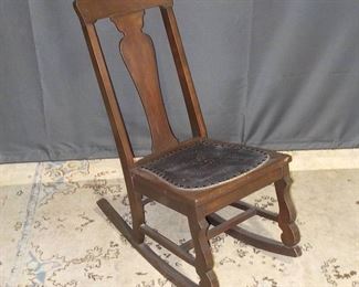 Small Vintage Wooden Rocket with Leather Seat