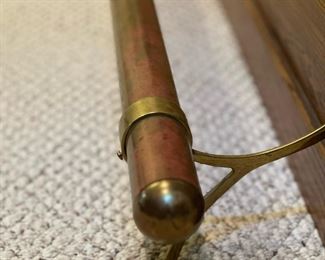 Free Standing Lighted Oak Bar with Brass Supports and Brass Footrest