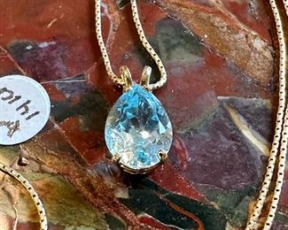 14K GOLD with Aqua Marine Pendant