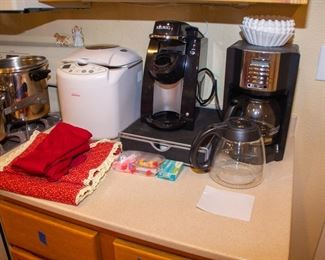Sunbeam bread maker, Keurig coffee maker, Mr. Coffee maker