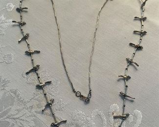 Navajo Liquid Silver Bird Charm Fetish Necklace
