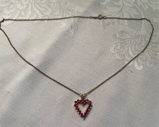 Sterling Silver Necklace With 14KP Gold Jeweled Heart Pendent 