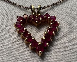 Sterling Silver Necklace With 14KP Gold Jeweled Heart Pendent 