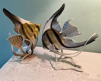 Rosenthal Porcelain “Scalare Alone” Angelfish 1930s Art Deco & Rosenthal Porcelain "Scalare Fleeing" Angel Fish Figurine by Fritz Heidenreich