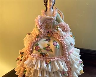 Vintage Dresden Porcelain Lace Figurine Woman 