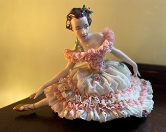 Vintage Dresden Porcelain Lace Figurine Woman Ballerina