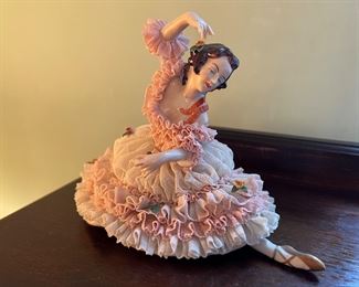 Vintage Dresden Porcelain Lace Figurine Woman Ballerina