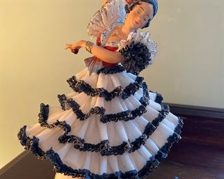Vintage Dresden Porcelain Lace Figurine Woman - Carmen Dancer