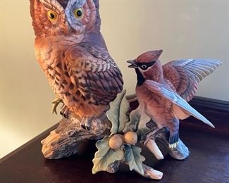 Andrea by Sadek "Owl & Cardinal" Hand Painted Figurine