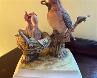 Andrea by Sadek "Japan Waxwing Mama and Babies in Nest" Hand Painted Figurine