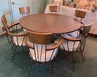 MCM Wrought Iron Frame Set of Six Armchairs & Dining Table Designed by Richard McCarthy for Paul McCobb (47-1/2"D x 27"H)