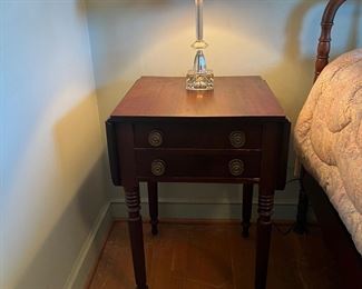 Antique 2 Drawer Drop Leaf Spool Leg End Tables (pr)