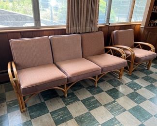 "1949er" Rattan Sofa, Love Seat & Lounge Chair Living Room Set by Heywood Wakefield
