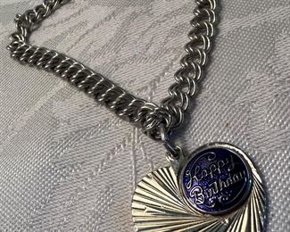 Sterling Silver Happy Birthday Heart Pendant Bracelet