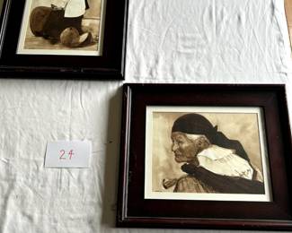 $250 - $350. Two Native American portraits, gouache.  Both different sizes but frames on each are 19" by 16".