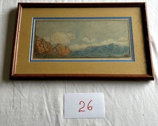 $250 - $350. Unknown artist.  Colored pencil mountainscape.  Measures 13" by 5.5".