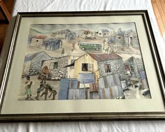$2,000 - $2,500.	Large watercolor of South African township by Davaid Phaswane Mogano (1).  Measures 2" by 26".