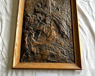$350 - $500.	Repousse copper panel by artist Albert Gilles, signed.  Measures 13" by 22".